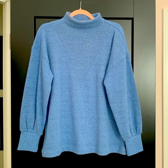 Women’s Loft Long Sleeved Funnel Neck Blue Sweater. Size Large - Picture 1 of 10